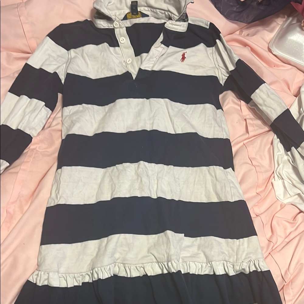 Striped Hooded Dress with Logo